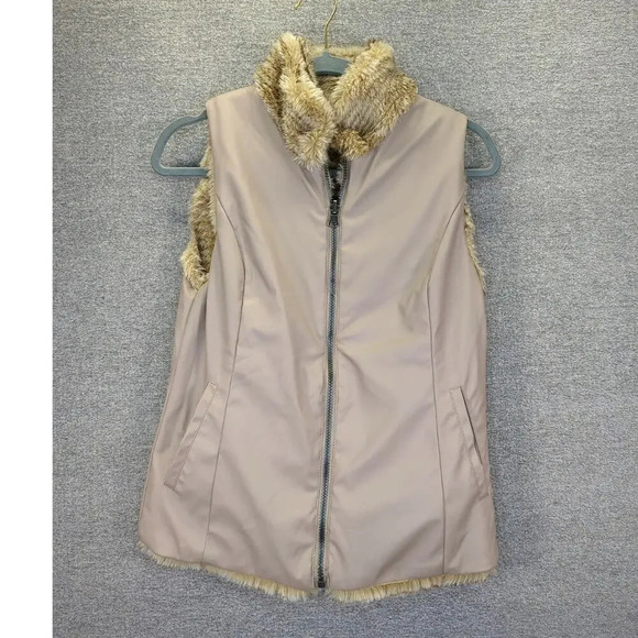Keren Hart Faux Fur Leather Reversible Vest with Pockets Animal Print Size Small - Picture 6 of 16